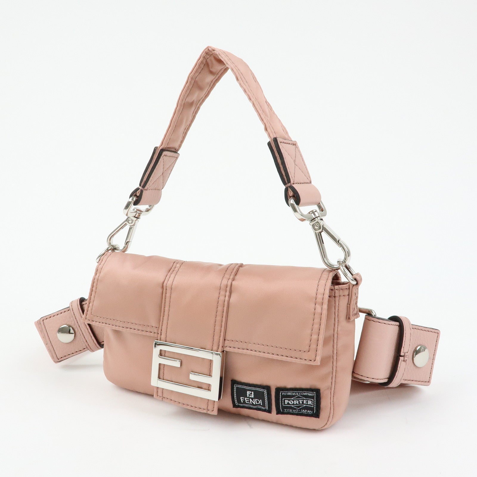 FENDI Baguette Mini Nylon Leather 2WAY Bag ×PORTER Pink 7AS138