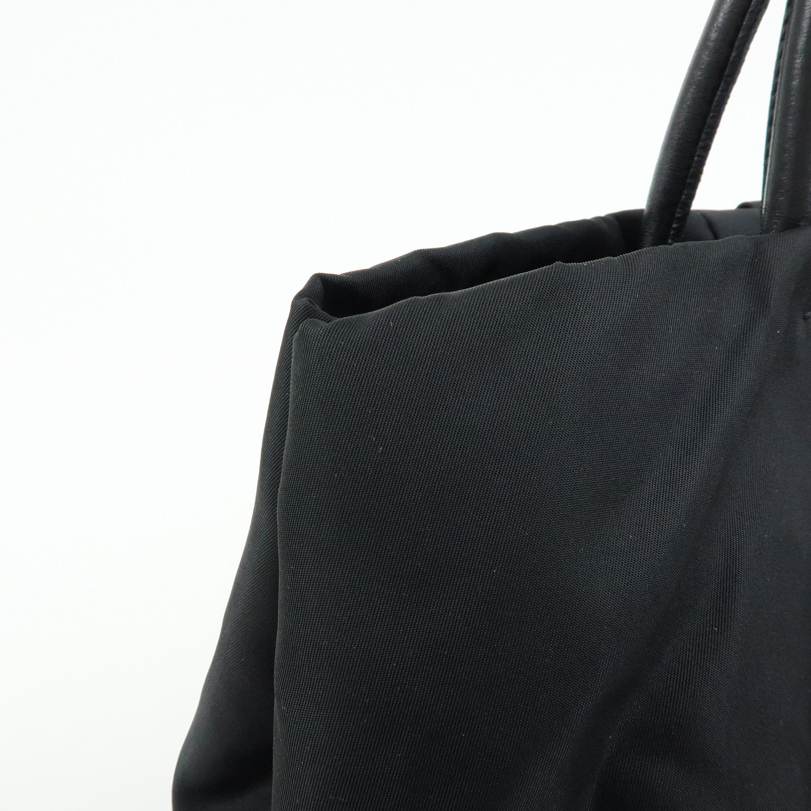 PRADA Nylon Leather Ribbon Hand Bag Tote Bag Black BN1601