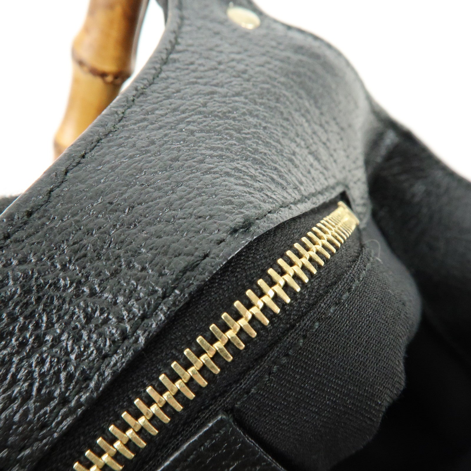 GUCCI Bamboo GG Canvas Leather Hand Bag Tote Bag Black 140203