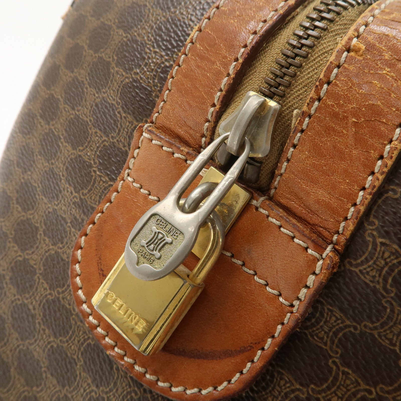 CELINE Macadam PVC Leather Boston Bag Travel Bag Brown