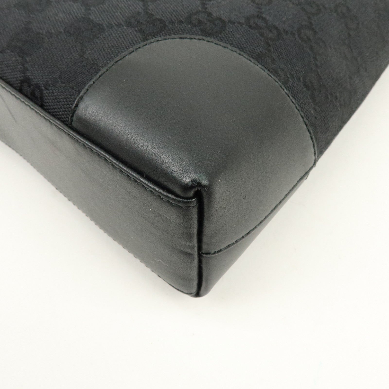 GUCCI GG Canvas Leather Shoulder Bag Hand Bag Black 33900