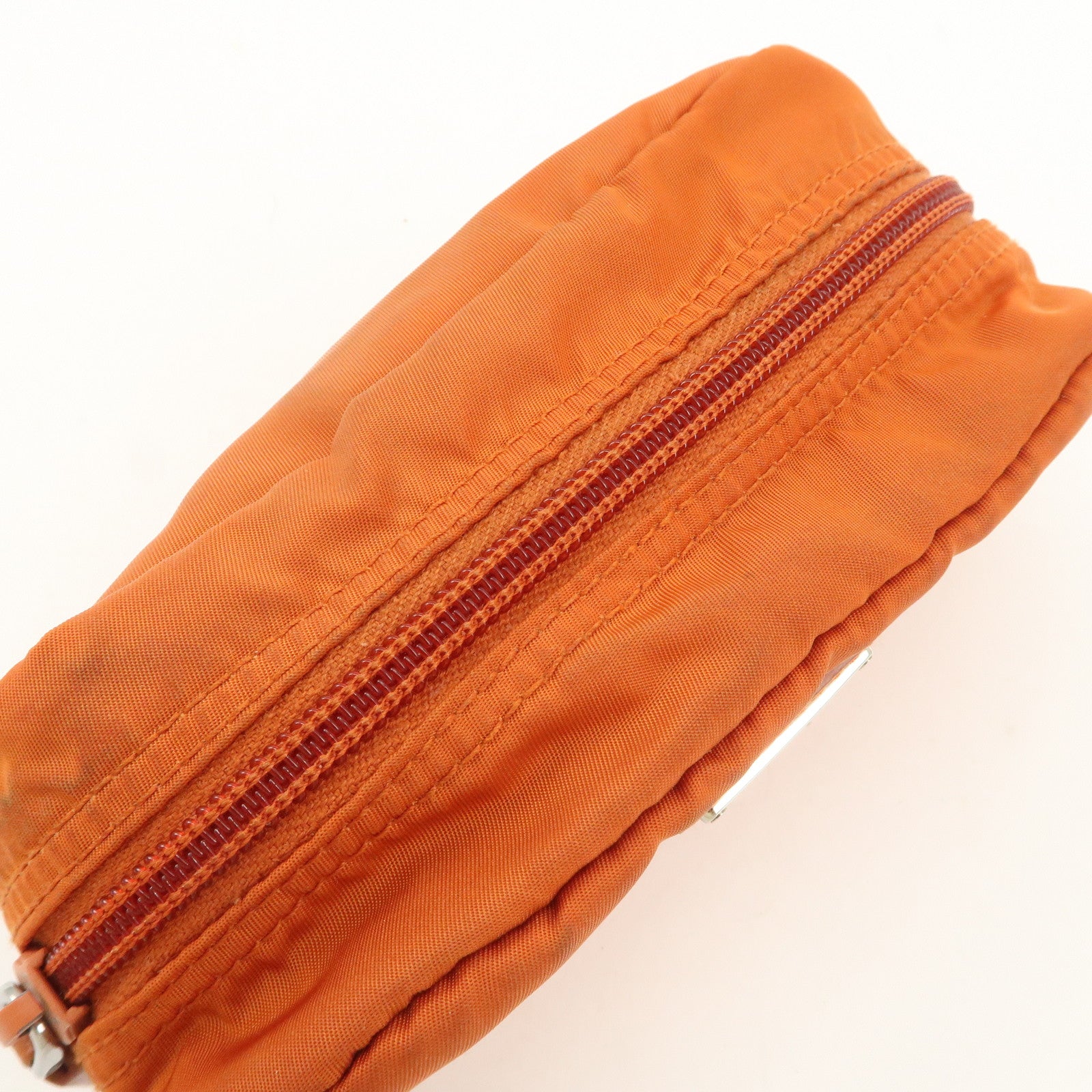 PRADA Set of 2 Nylon Leather Cosmetic Pouch Orange Black 1N0175 Used