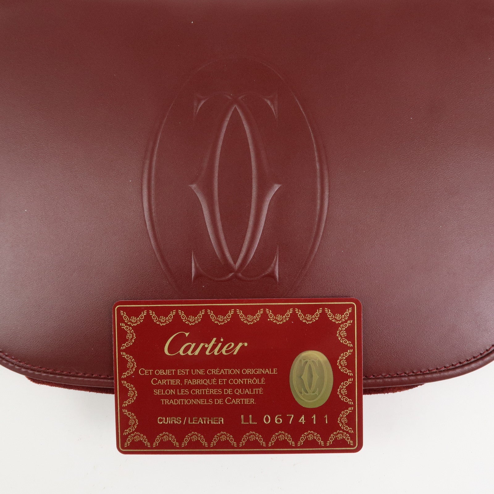 Cartier Must De Cartier Calf Leather Shoulder Bag Hand Bag Burgundy