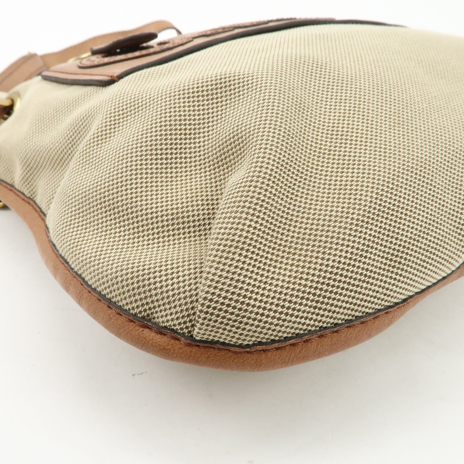 Chloe Leather Canvas Shoulder Bag Crossbody Bag Beige Brown Khaki