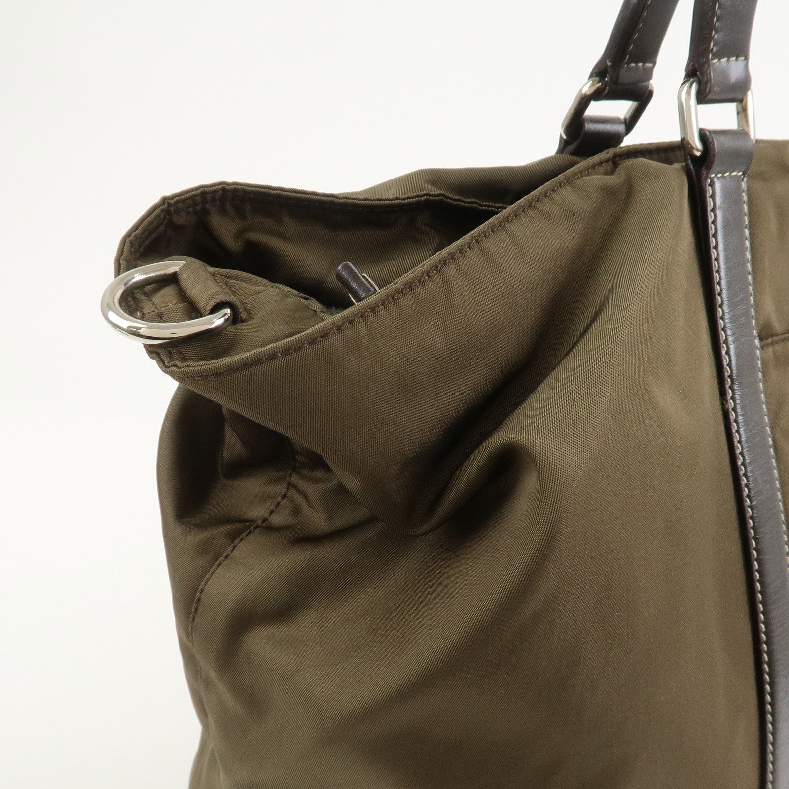 PRADA Triangle Logo Nylon Leather 2Way Hand Bag Shoulder Bag Khaki