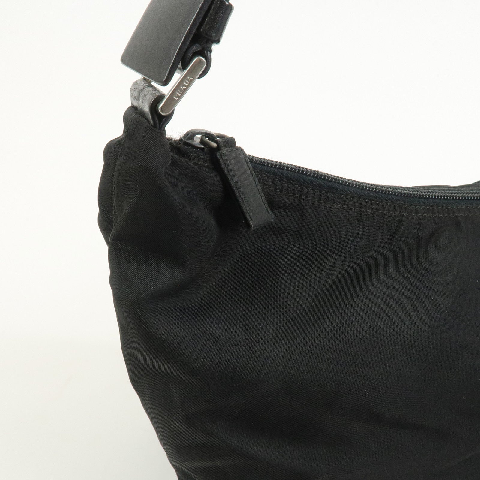 PRADA Triangle Logo Nylon Leather Shoulder Bag Hand Bag Black