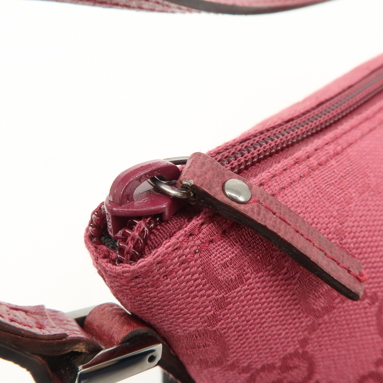 GUCCI Boat Bag GG Canvas Leather Hand Bag Pouch Pink 07198 Used