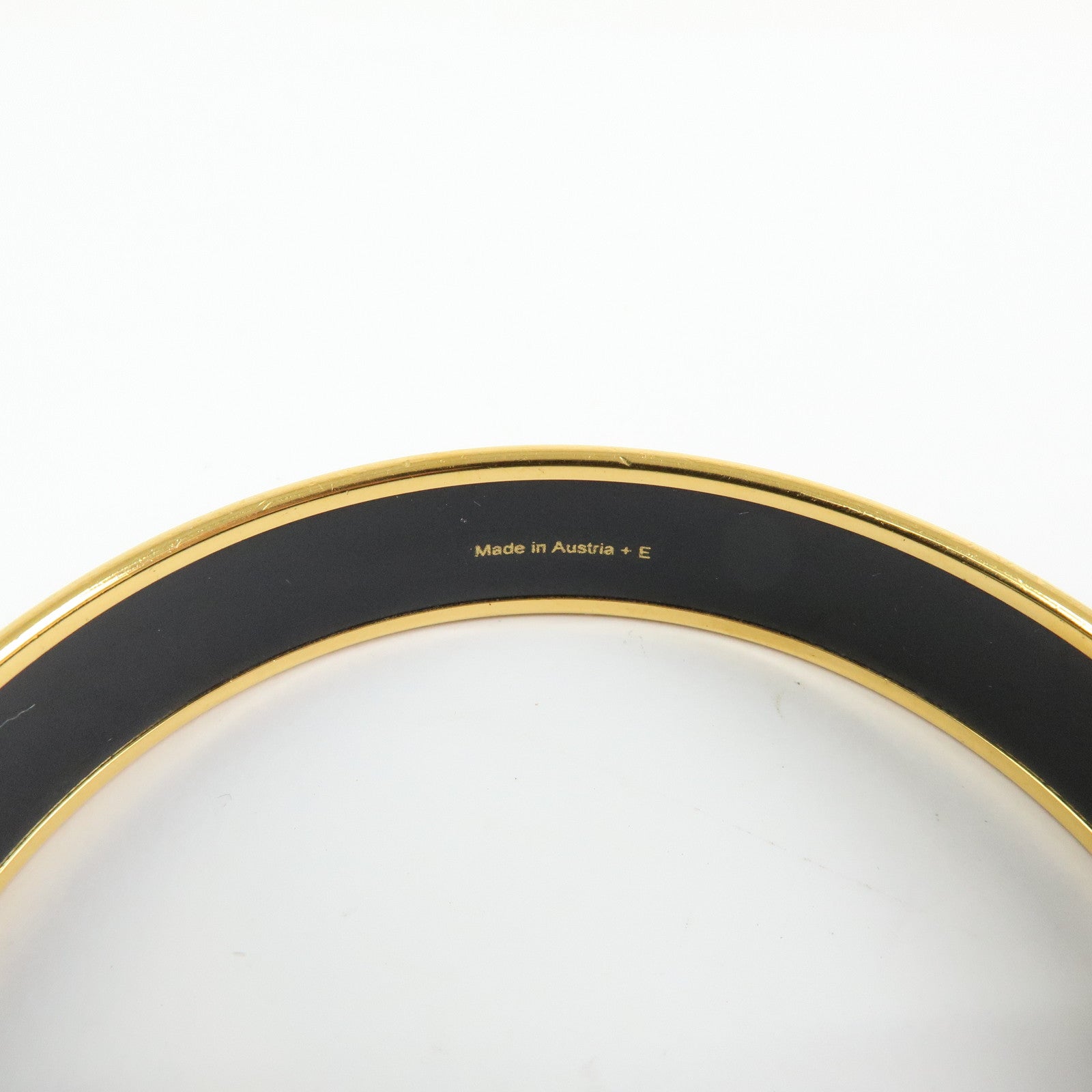 HERMES Email MM Gold Plated Bangle Bracelet Orange Gold