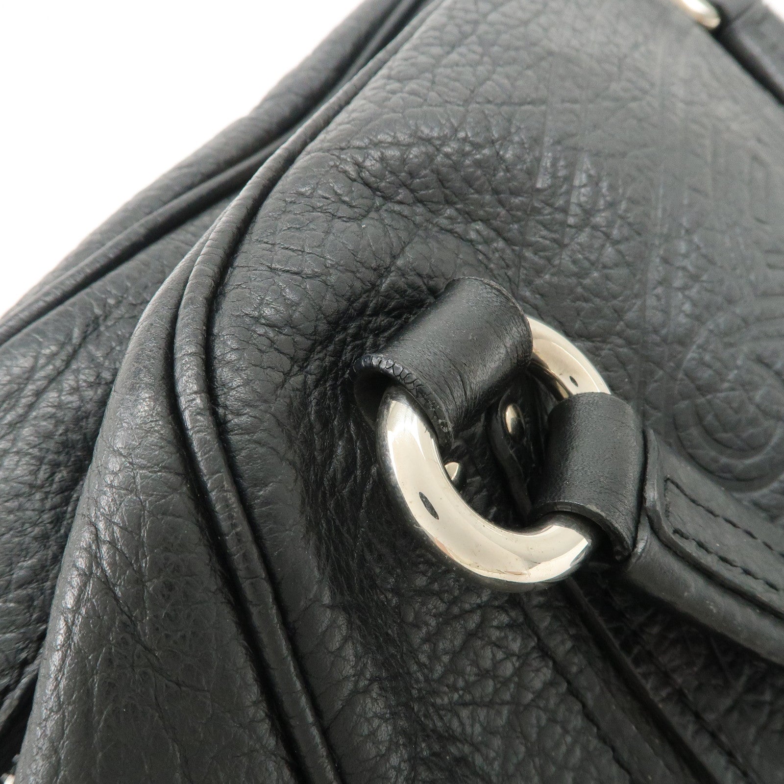 CELINE Leather Boston Bag Hand Bag Black Silver Hardware Used
