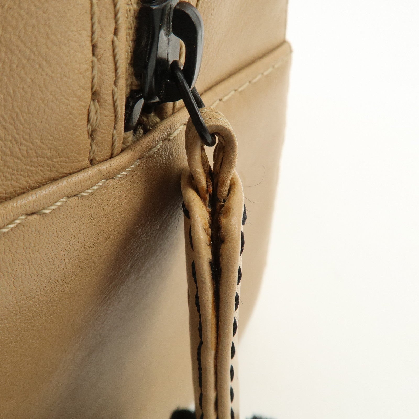 CHANEL Wild Stitch Calf Skin Coco Mark Hand Bag Beige A14692 Used