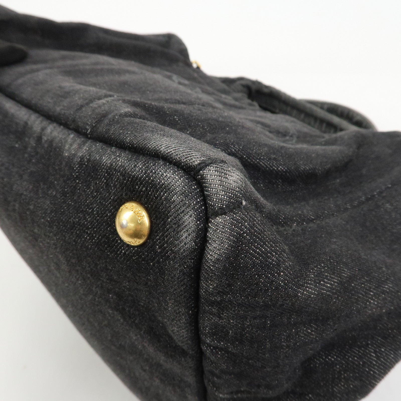 PRADA Canapa Denim 2Way Bag Hand Bag Shoulder Bag Black 1BG642