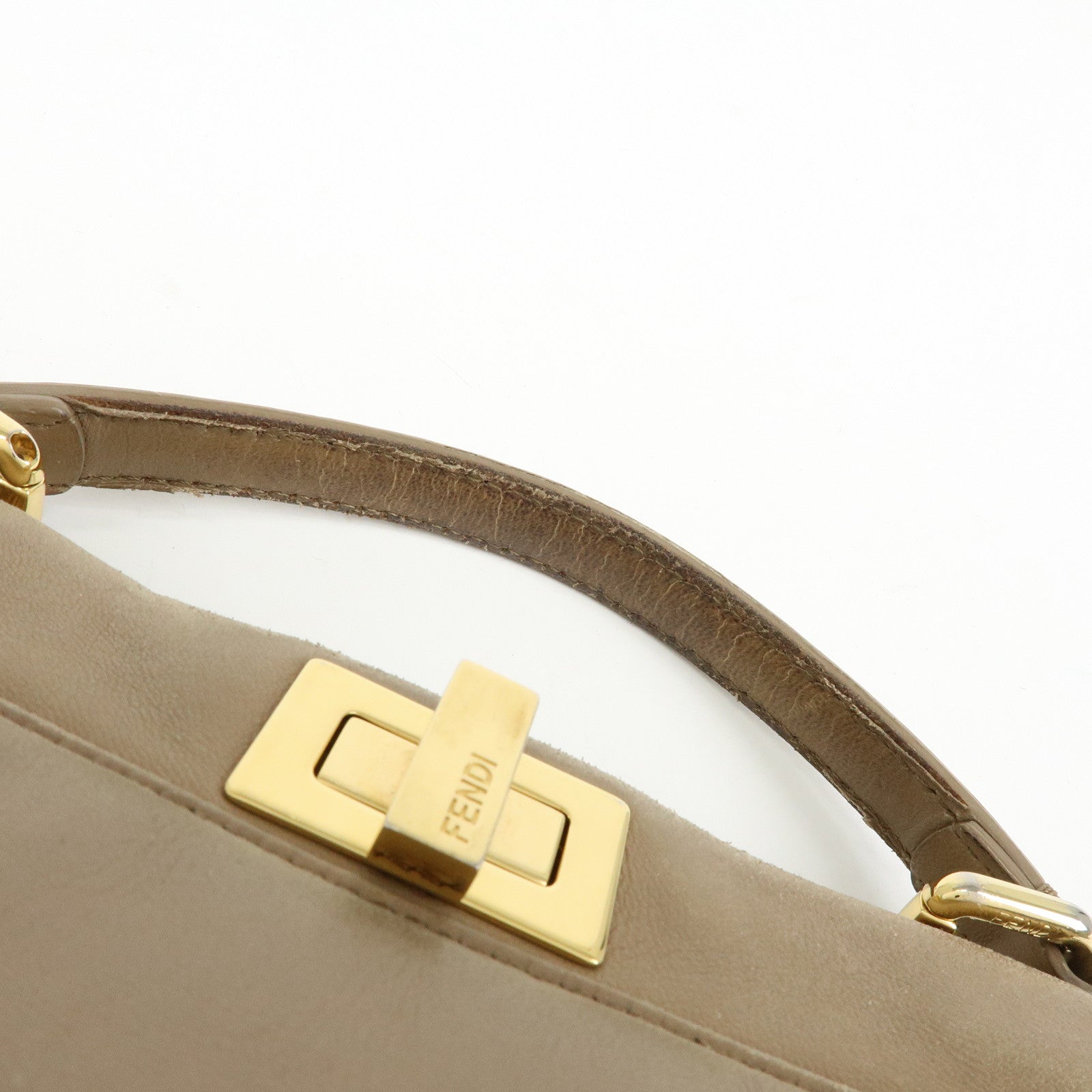 FENDI Mini Peekaboo Leather 2Way Shoulder Bag Hand Bag Beige 8BN244