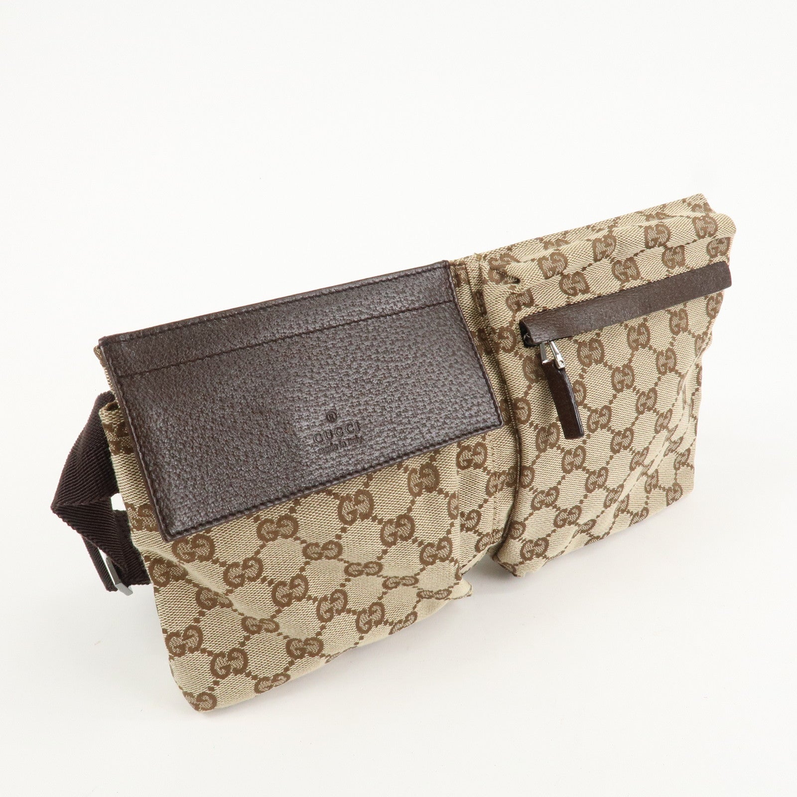 GUCCI GG Canvas Leather Waist Bag Crossbody Bag Beige Brown 28566 Used