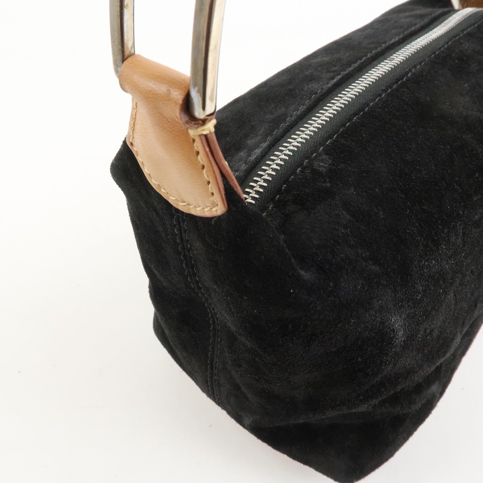 CELINE C Macadam Leather Suede Shoulder Bag Hand Bag Black Brown