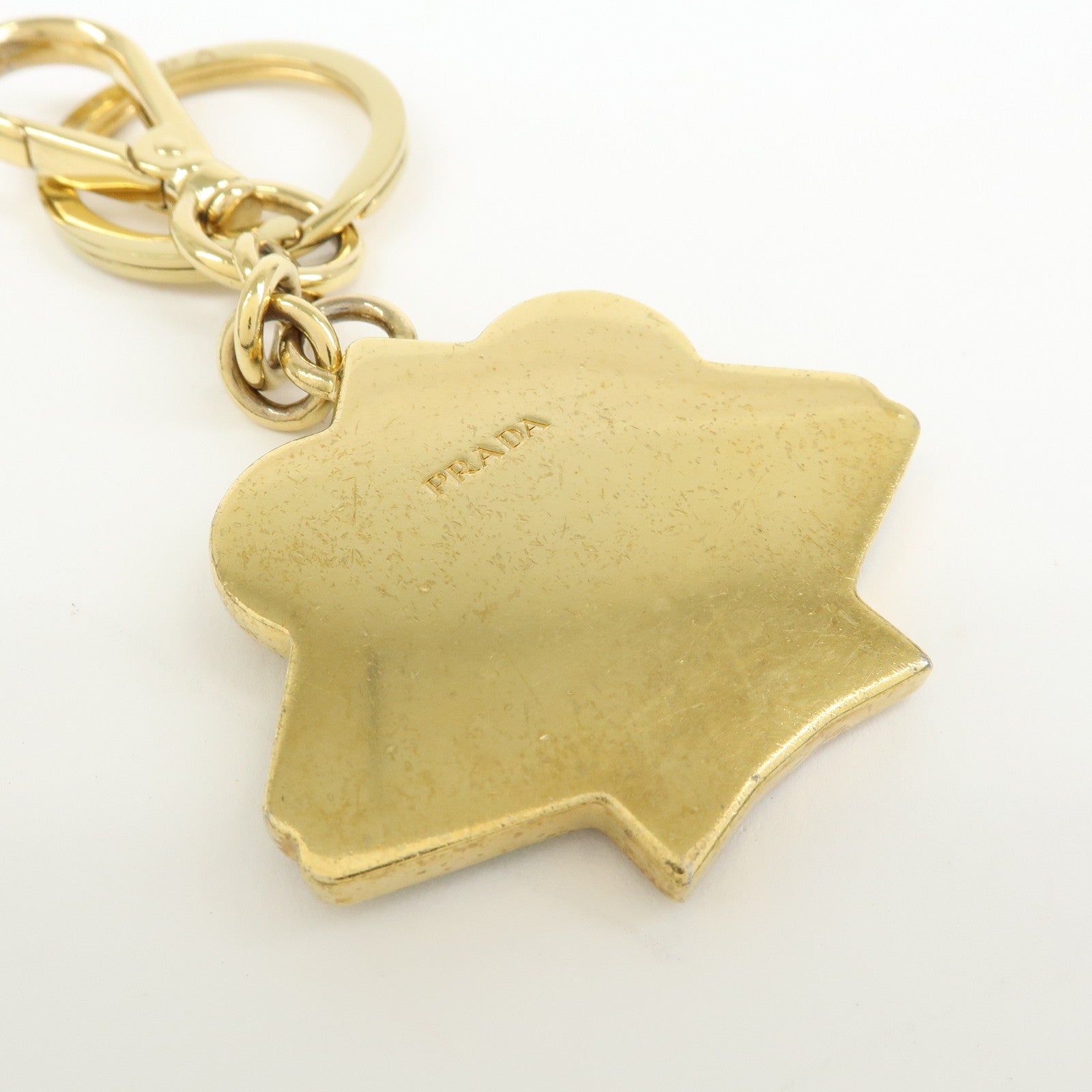 PRADA Saffiano Leather Metal Bag Charm Key Chain Green Pink Gold