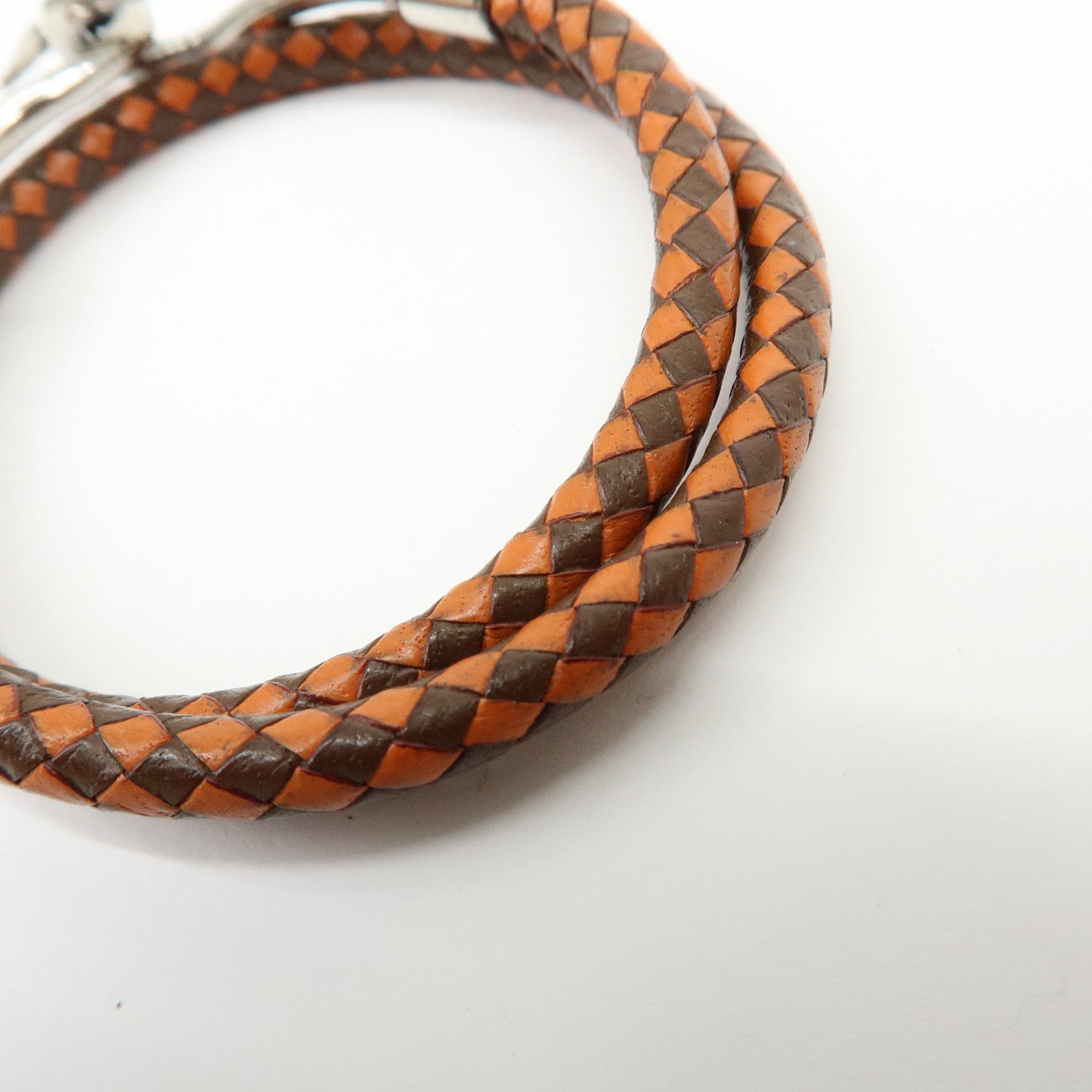 HERMES Jumbo Choker Double Tour Leather Metal Bracelet Orange Brown