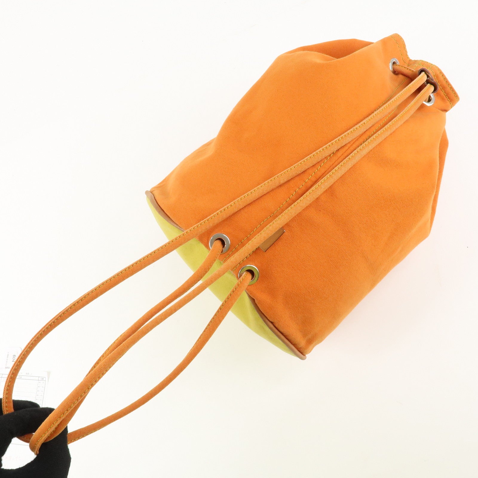 HERMES Leather Canvas Leather Porochon Mimil PM Shoulder Bag Orange Used