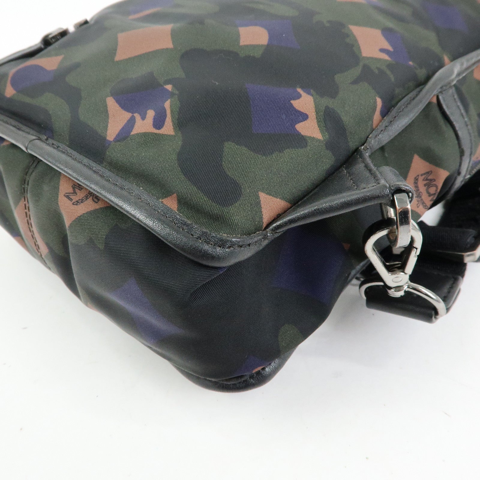 MCM Logo Nylon Leather Cross Body Bag Shoulder Bag Dark Green Black