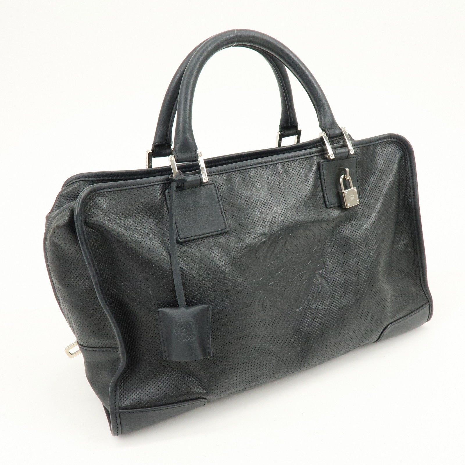 LOEWE Anagram Leather Amazona 36 Hand Bag Boston Bag Black