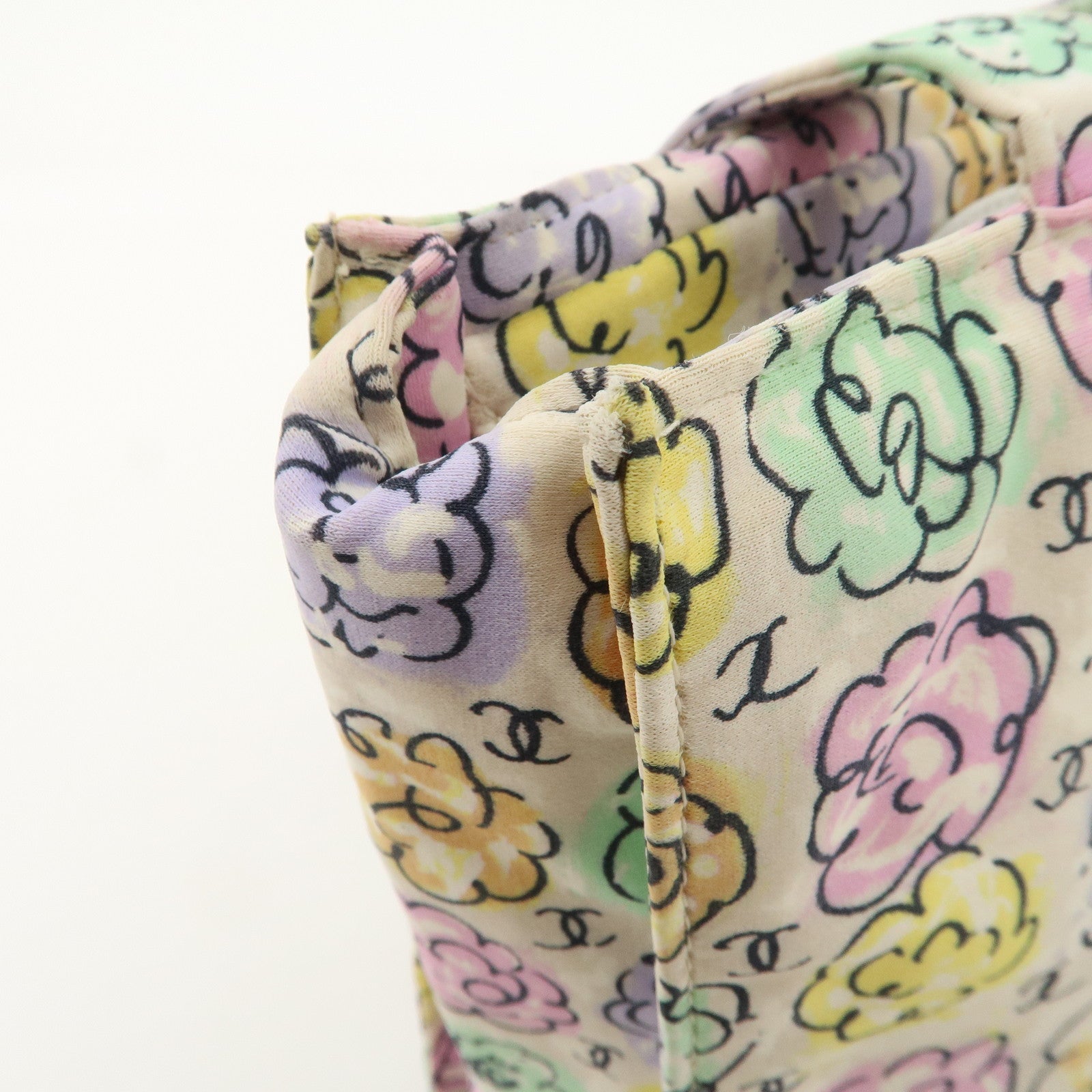 CHANEL Camellia Canvas Nylon 2Way Bag Hand Bag Flower Multicolor Used