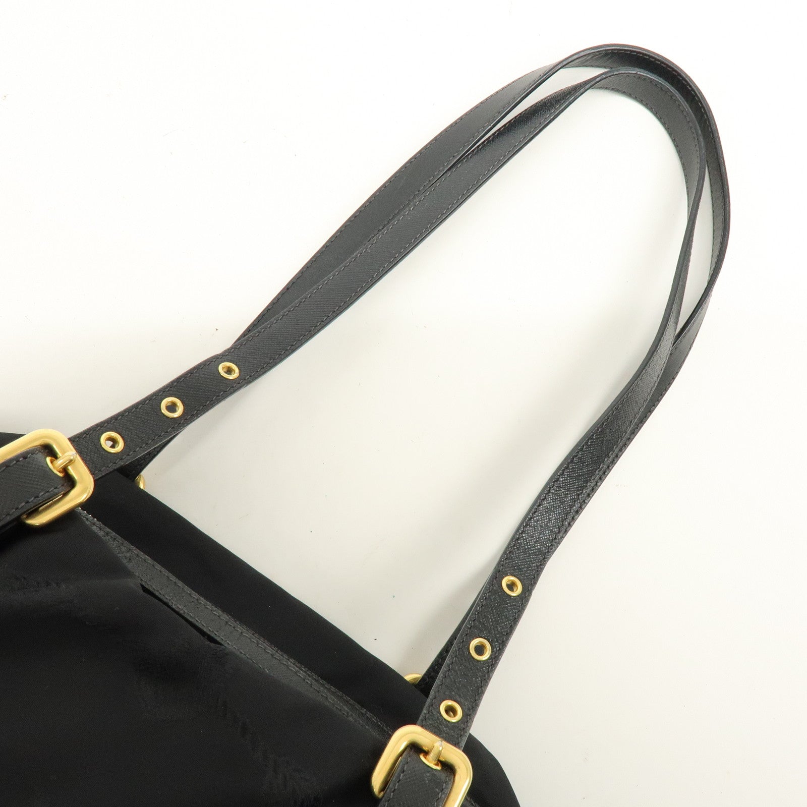 PRADA Logo Nylon Leather Boston Bag Shoulder Bag Black BL0600