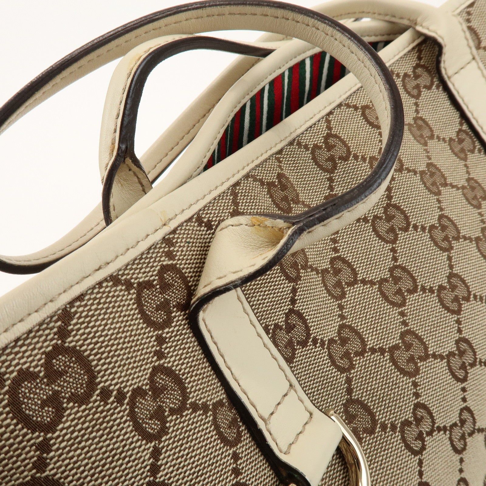 GUCCI New Britt GG Canvas Leather Tote Bag Beige White 169945