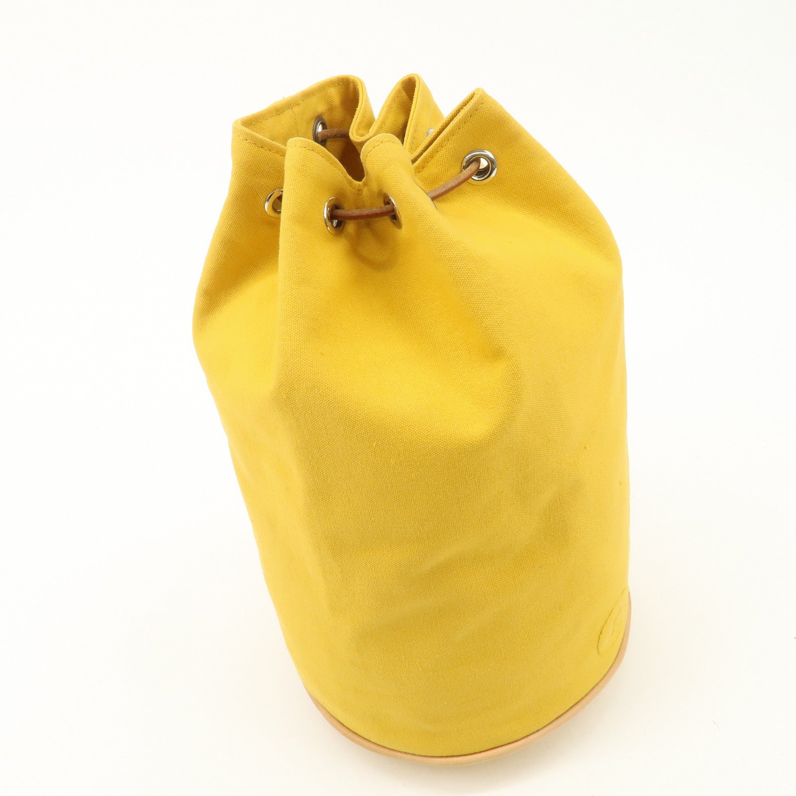 HERMES Porochon Mimil Canvas Leather PM Shoulder Bag Yellow Used