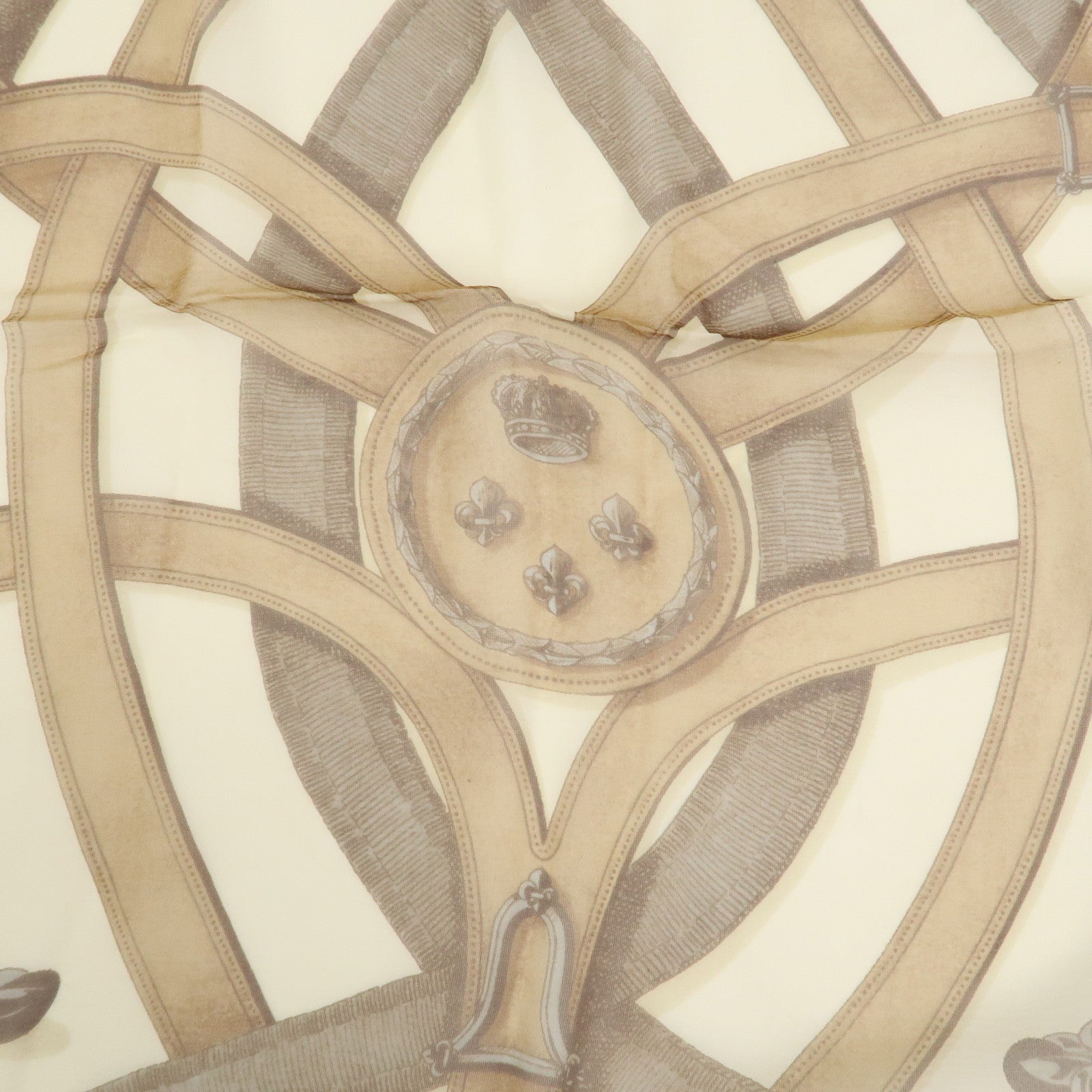 HERMES Carre 90 Silk 100% Scarf CAVALCADOUR Ivory Brown