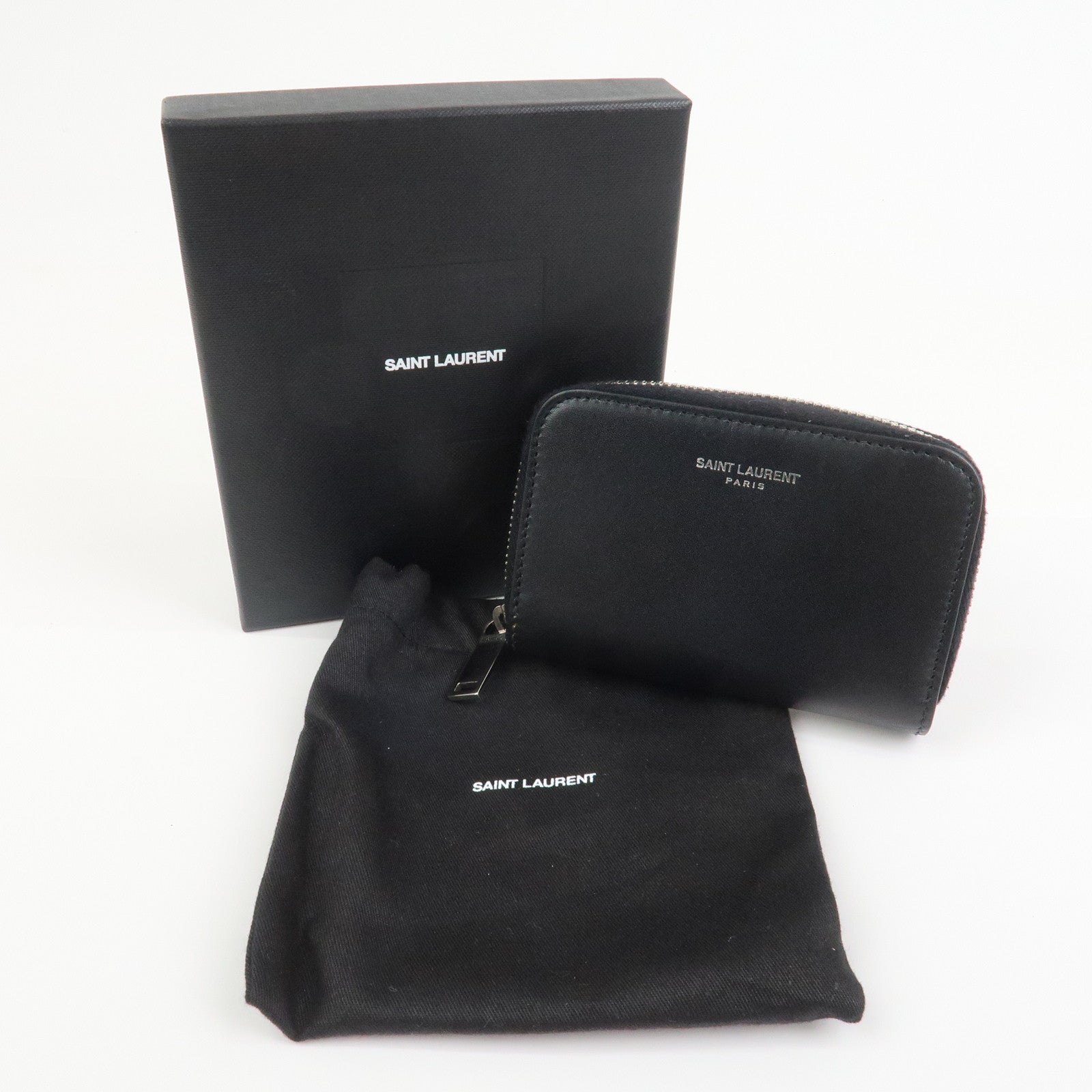 SAINT LAURENT PARIS Leather Coin Case Coin Wallet Black 506522