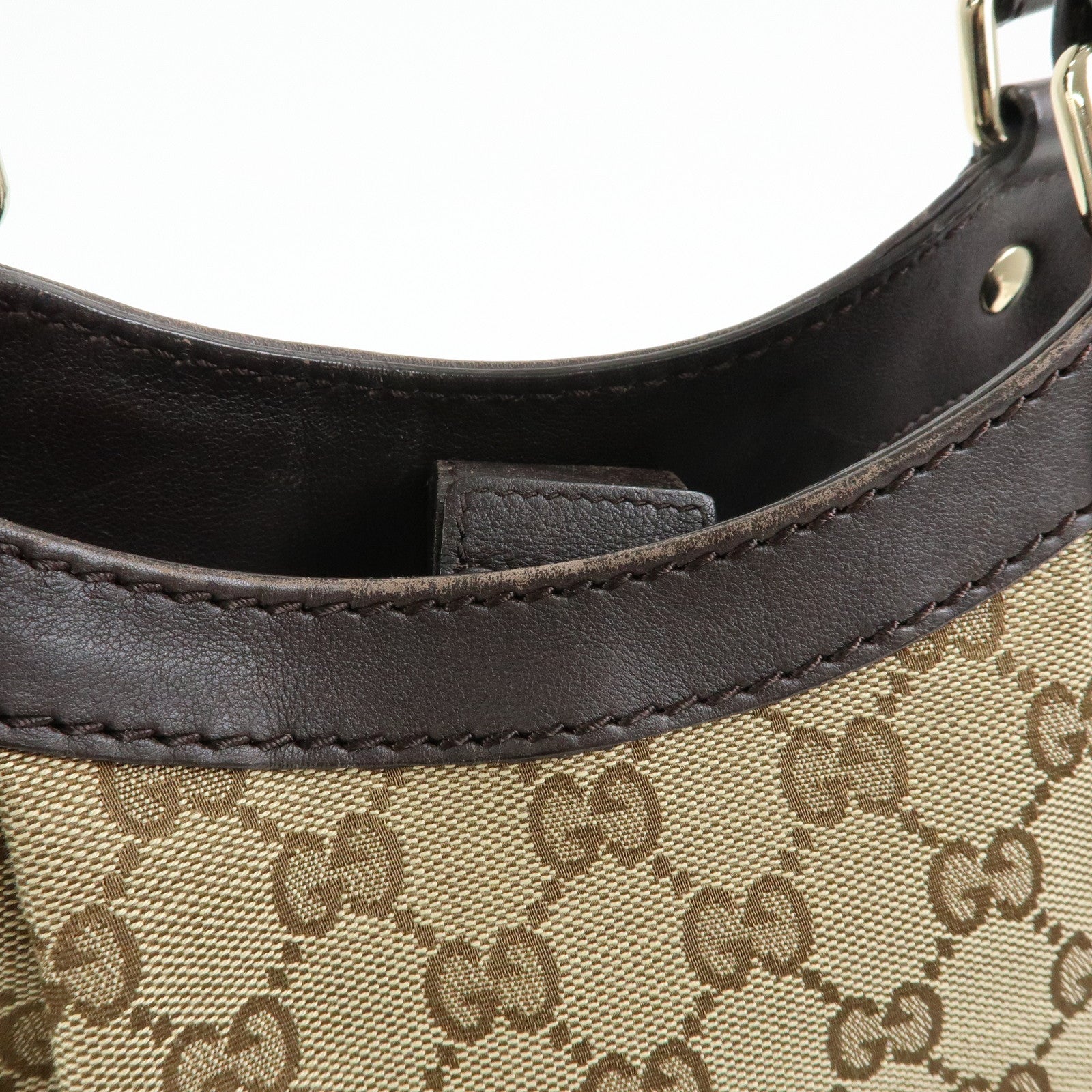 GUCCI GG Canvas Leather Tote Bag Hand Bag Dark Brown Beige 211944