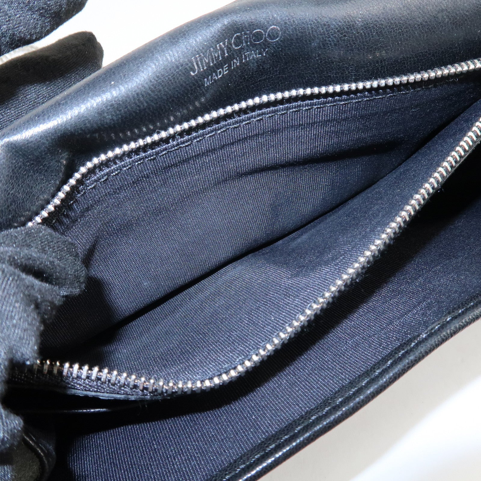 JIMMY CHOO Leather Studs Chain Wallet Shoulder Bag Black Used