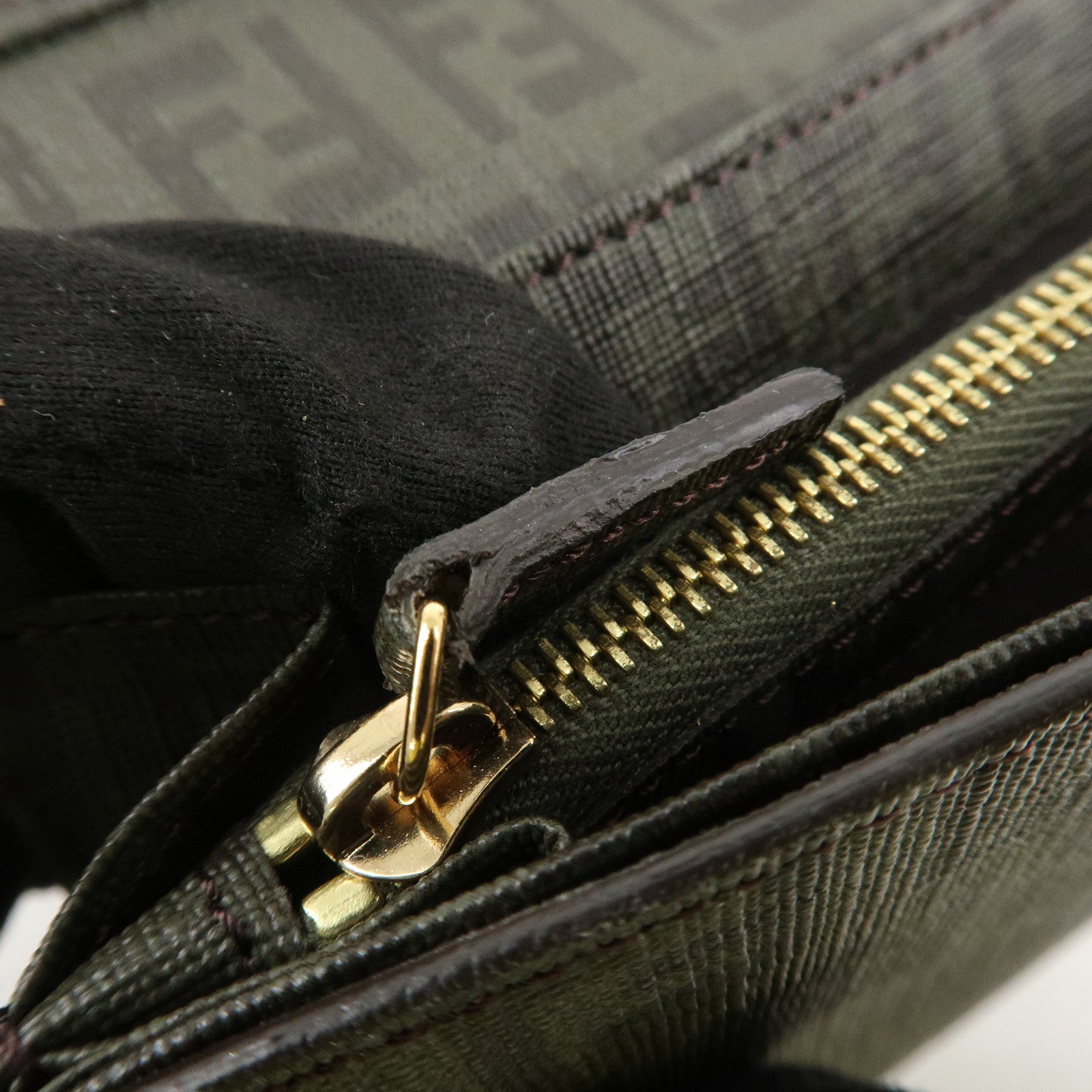 FENDI Zucchino PVC Flap Bi-Fold Long Wallet Black Moss Green 8M0235 Used