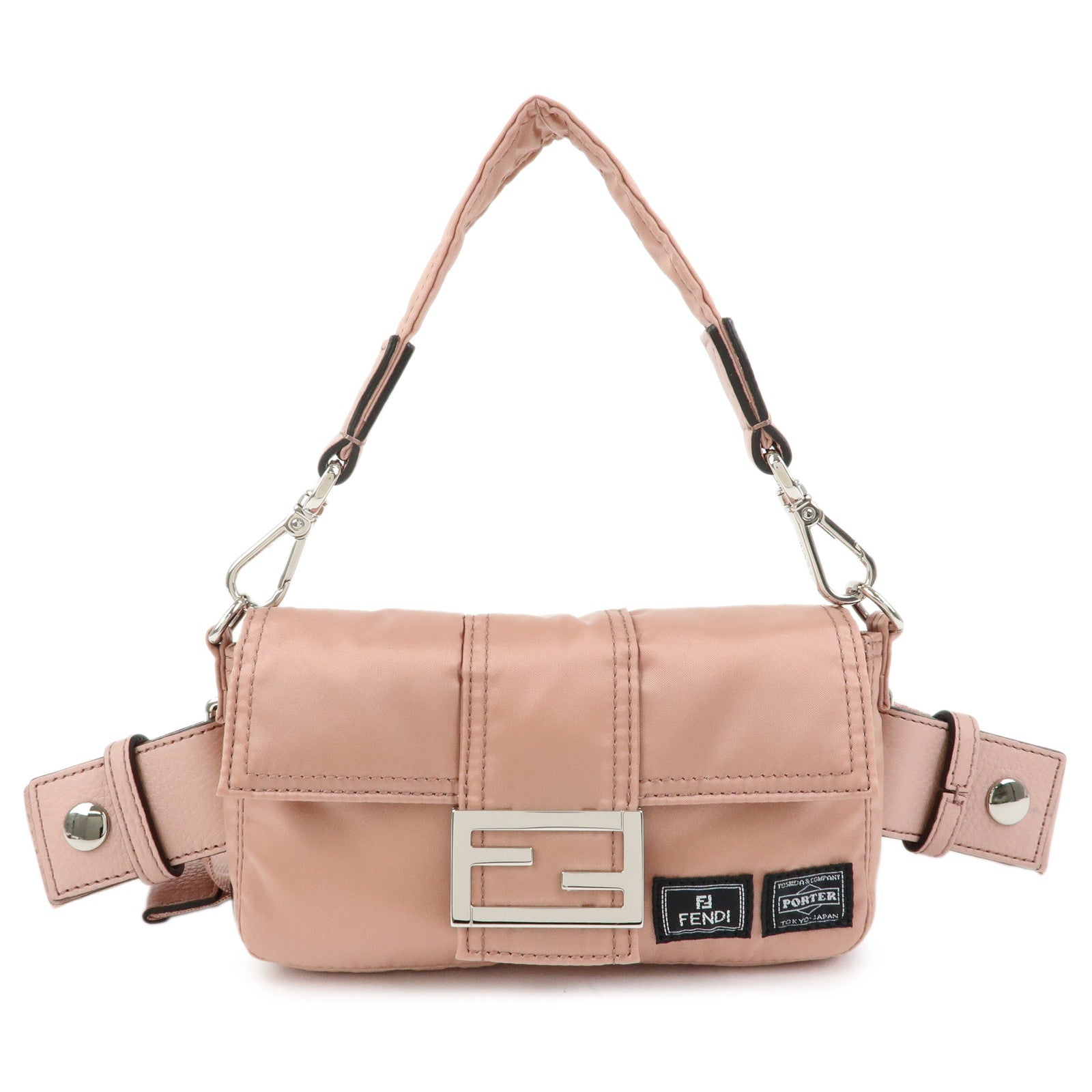 FENDI Baguette Mini Nylon Leather 2WAY Bag ×PORTER Pink 7AS138