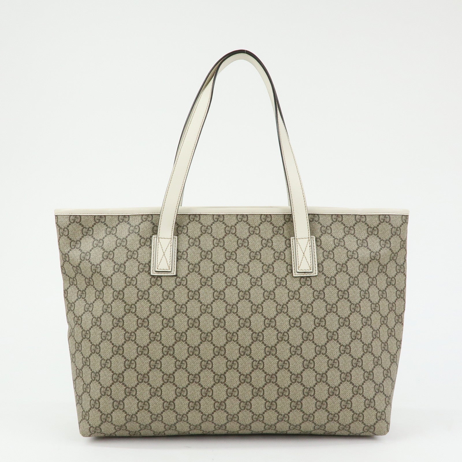 GUCCI GG Supreme Leather Tote Bag Shoulder Bag Beige White 211137