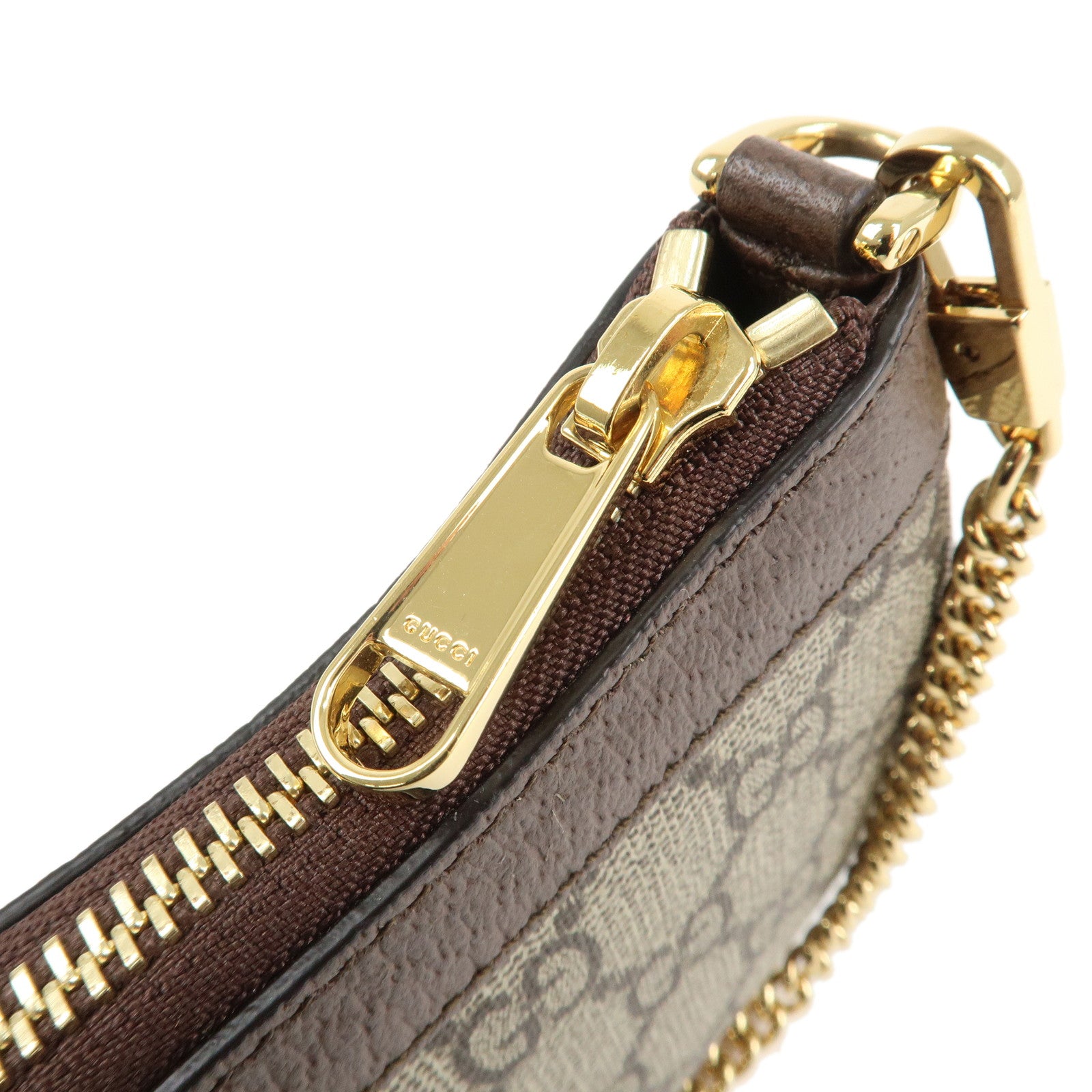 GUCCI Ophidia Leather GG Supreme Chain Pouch Beige Brown 764960 Used