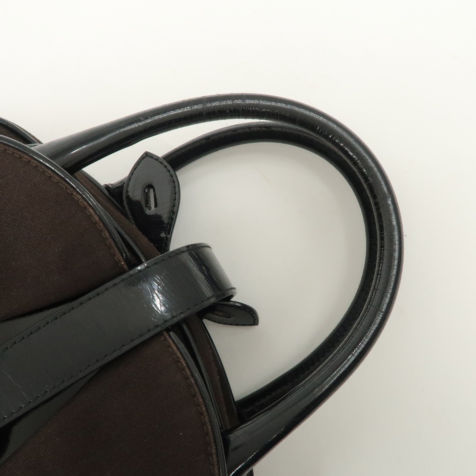 Christian Dior Double Saddle Canvas Patent Leather Hand Bag Used
