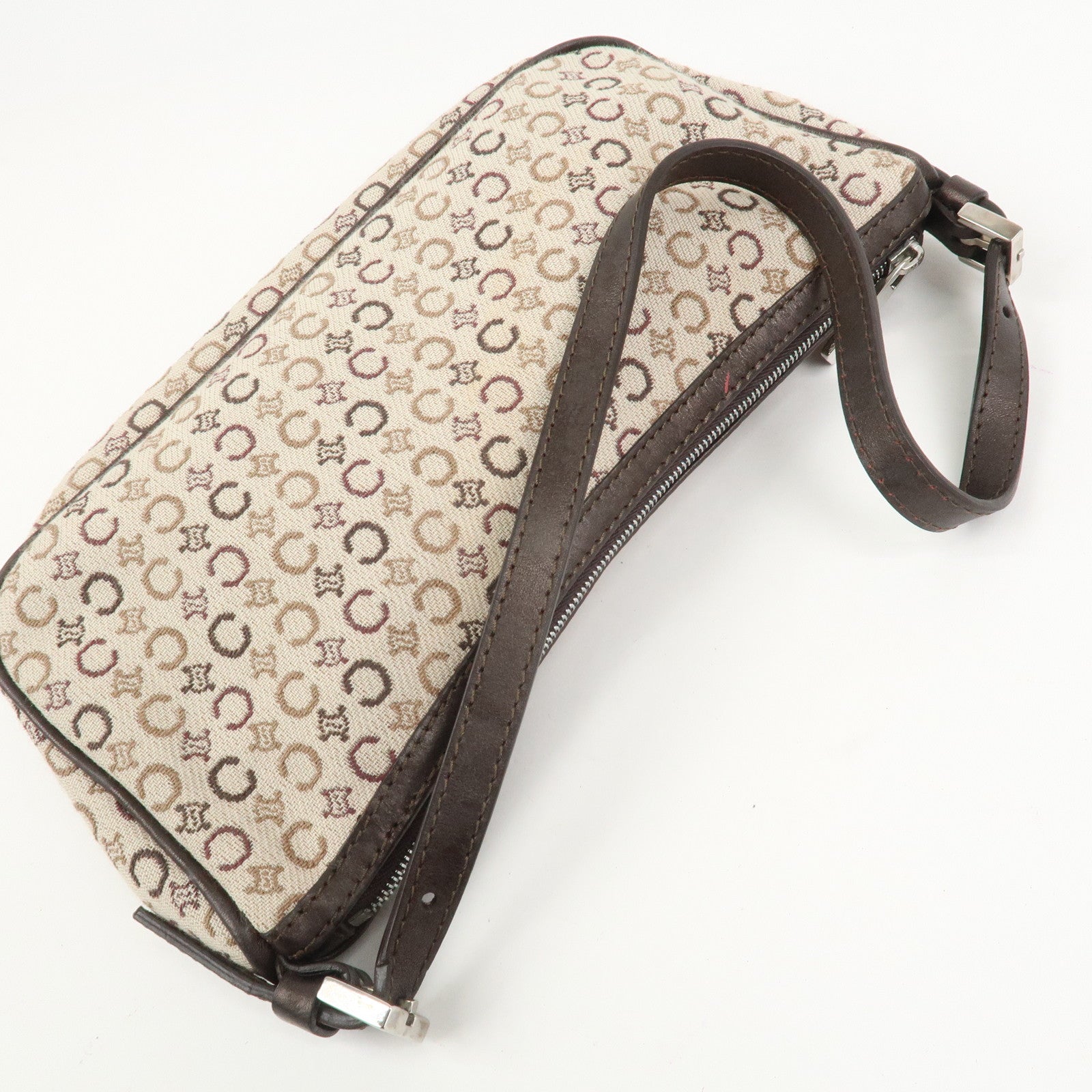 CELINE C Macadam Jacquard Leather Hand Shoulder Bag Beige Brown