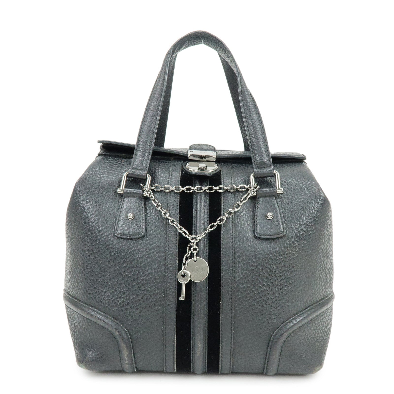 GUCCI Leather Velor Hand Bag Doctor's Bag Shoulder Bag Black 146002