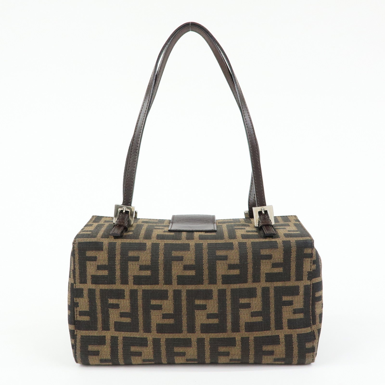 FENDI ZUCCA Canvas Leather Hand Bag Shoulder Bag Brown