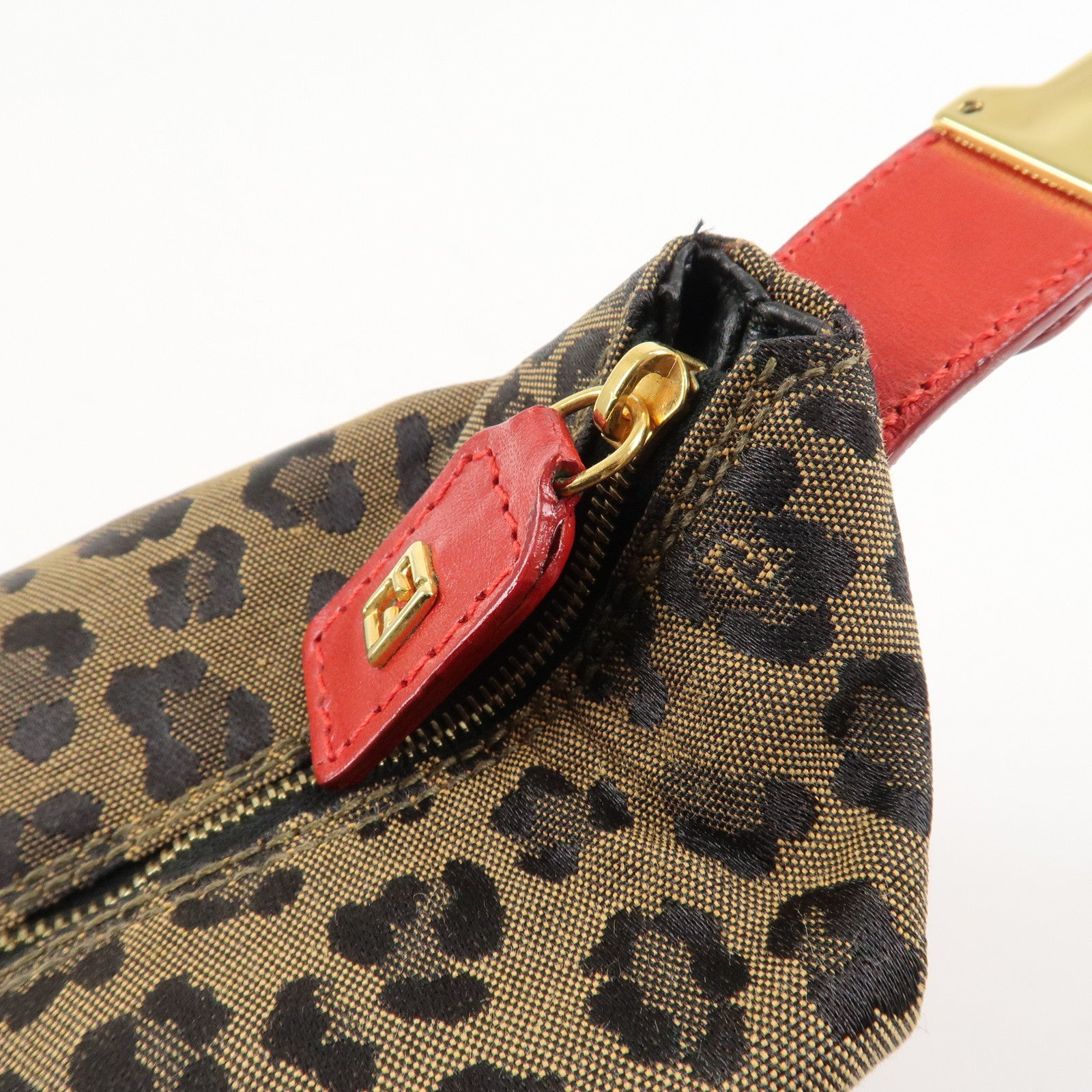 FENDI Canvas Leather Leopard Vanity Bag Cosmetic Pouch 26360 Used