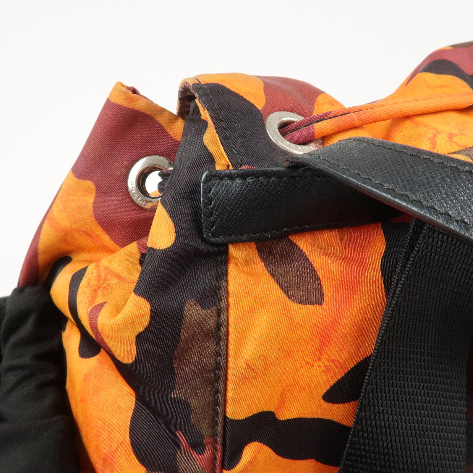 PRADA Triangle Logo Nylon Leather Backpack Camouflage OrangeBZ0032