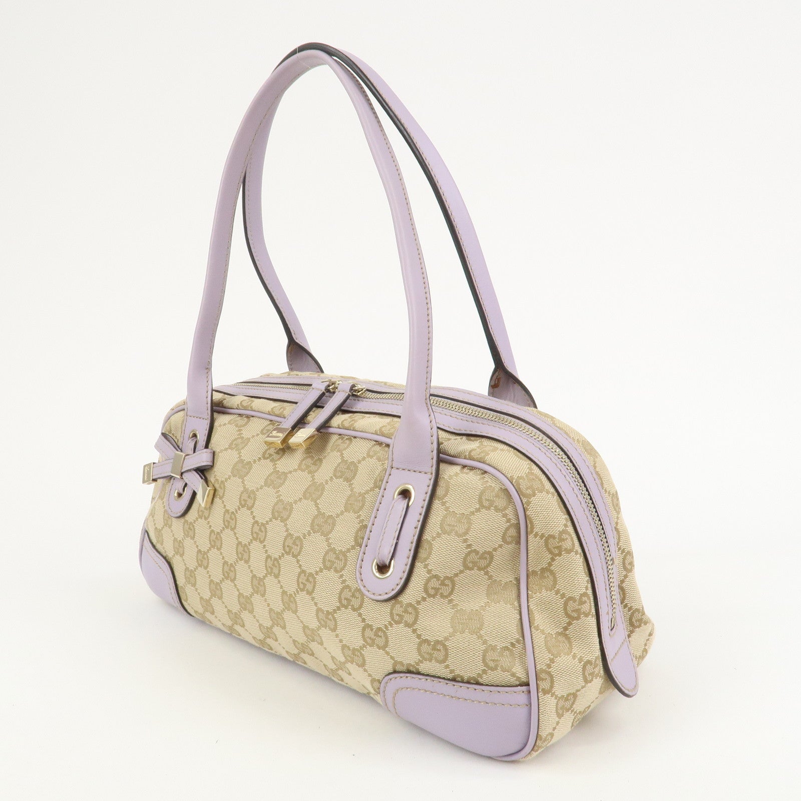 GUCCI Princy GG Canvas Leather Boston Bag Hand Bag Beige 161720