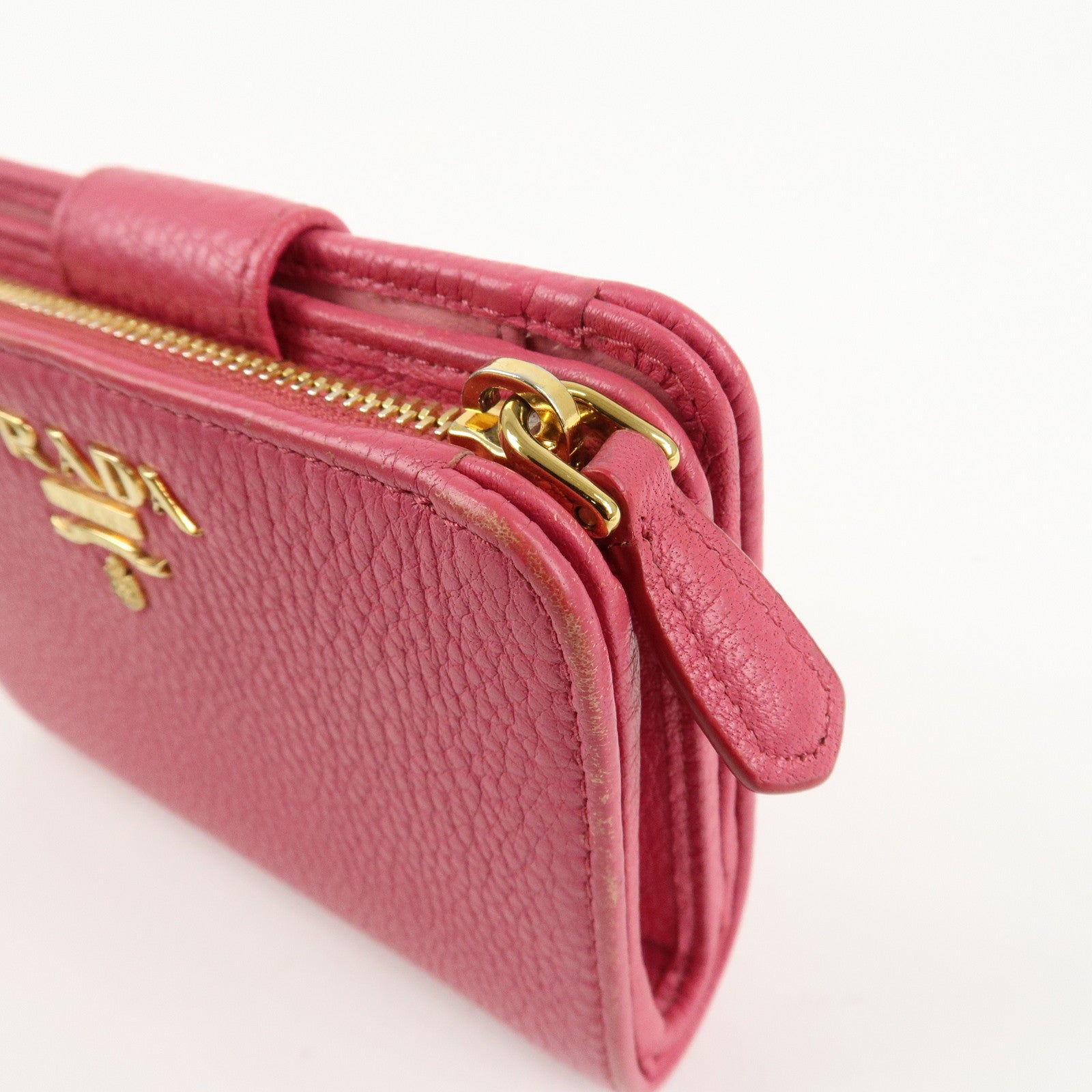 PRADA Logo Leather Bi-Fold Wallet Small Wallet Pink 1ML018 Used