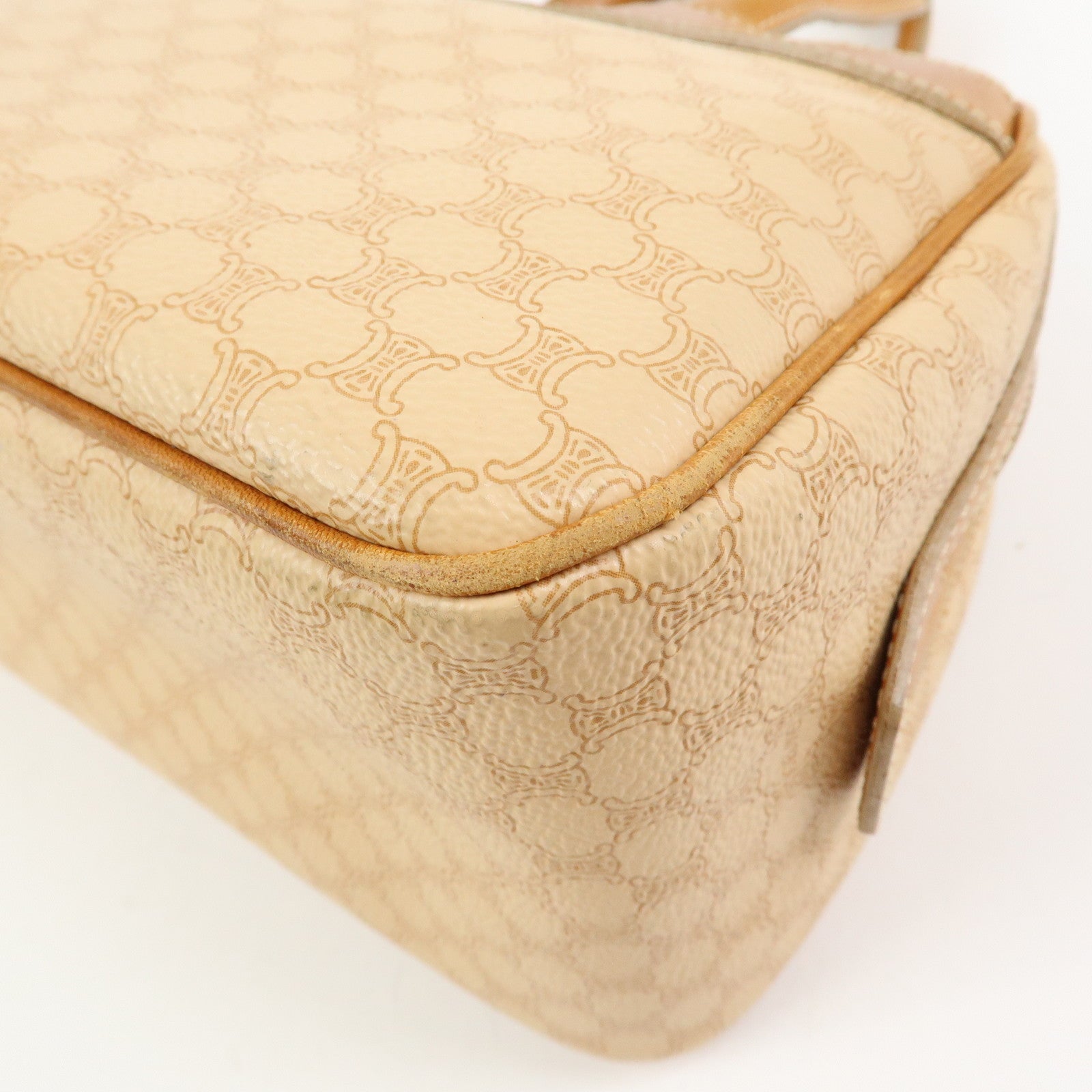 CELINE Macadam PVC Leather Hand Bag Boston Bag Beige Camel