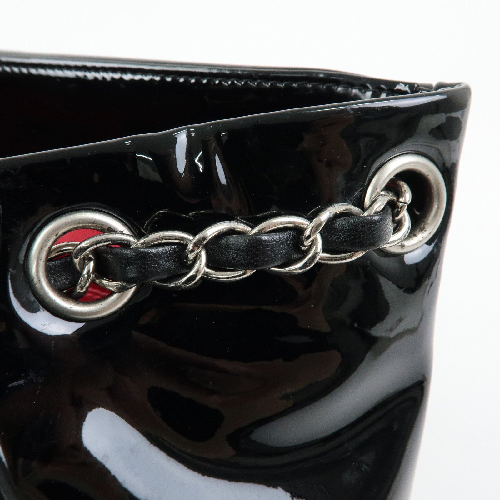 CHANEL COCO Mark Patent Leather Lamb Skin Tote Bag Hand Bag Black