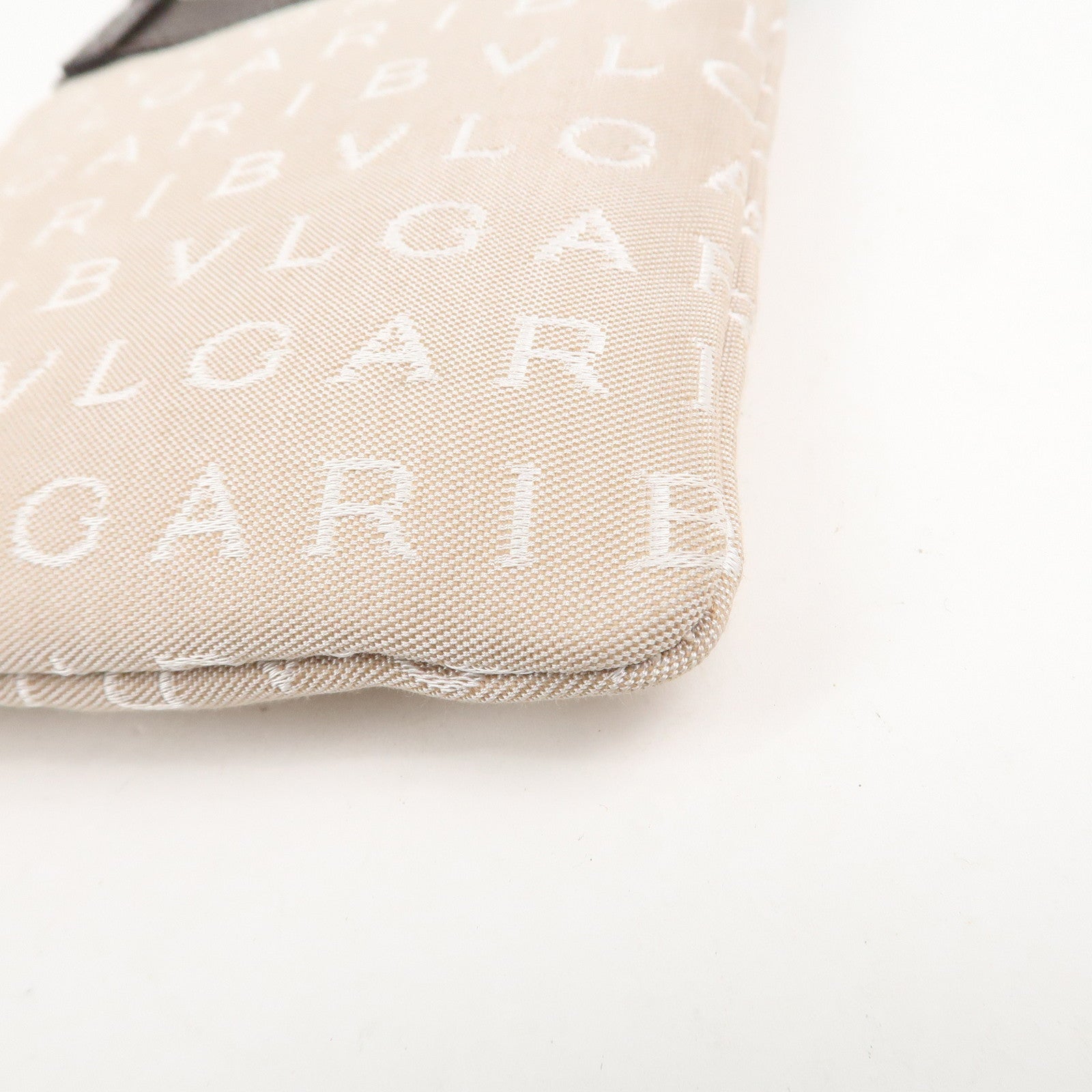BVLGARI Logo Mania Canvas Leather Shoulder Bag Beige Brown 22588