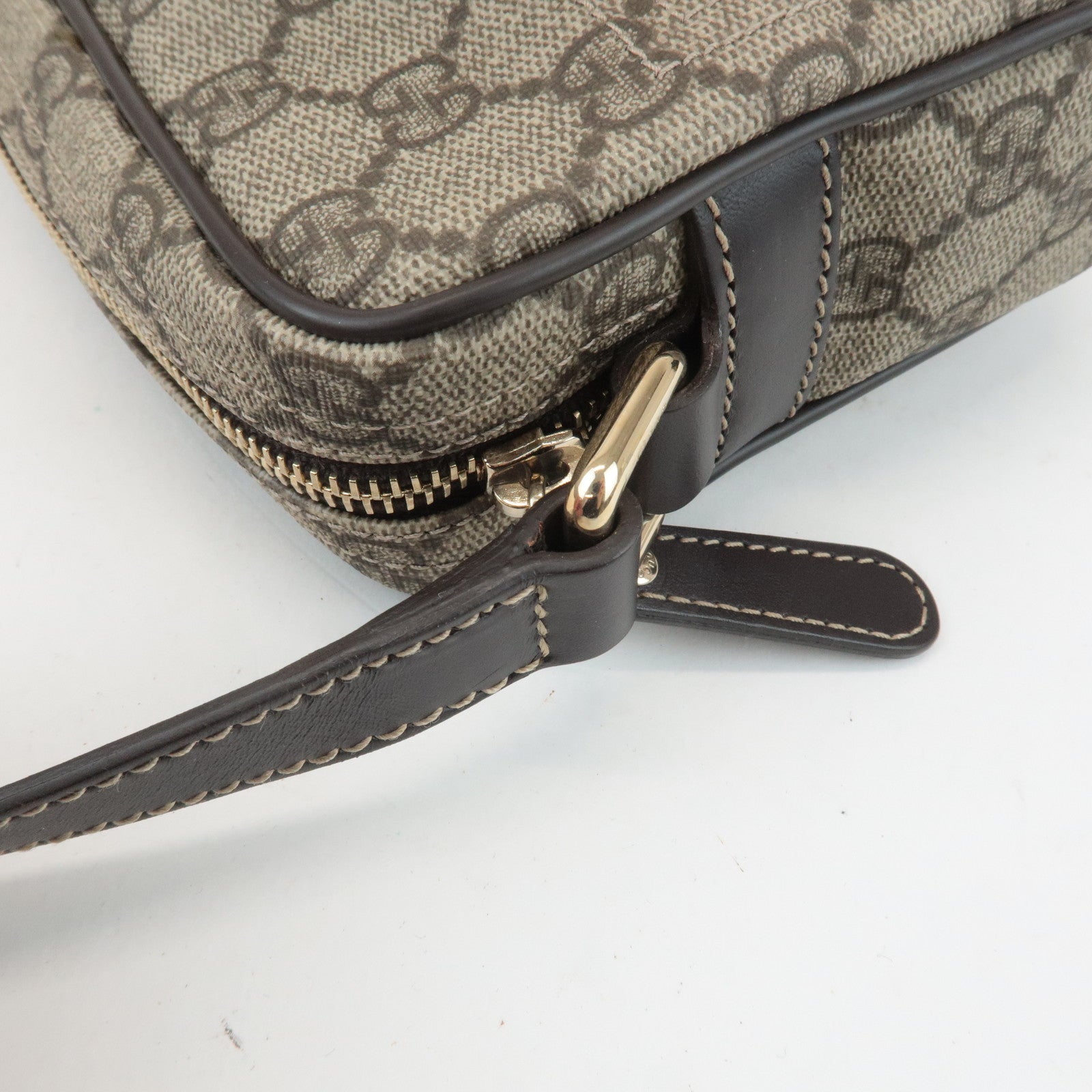 GUCCI GG Supreme Leather Shoulder Bag Beige Dark Brown 201447 Used