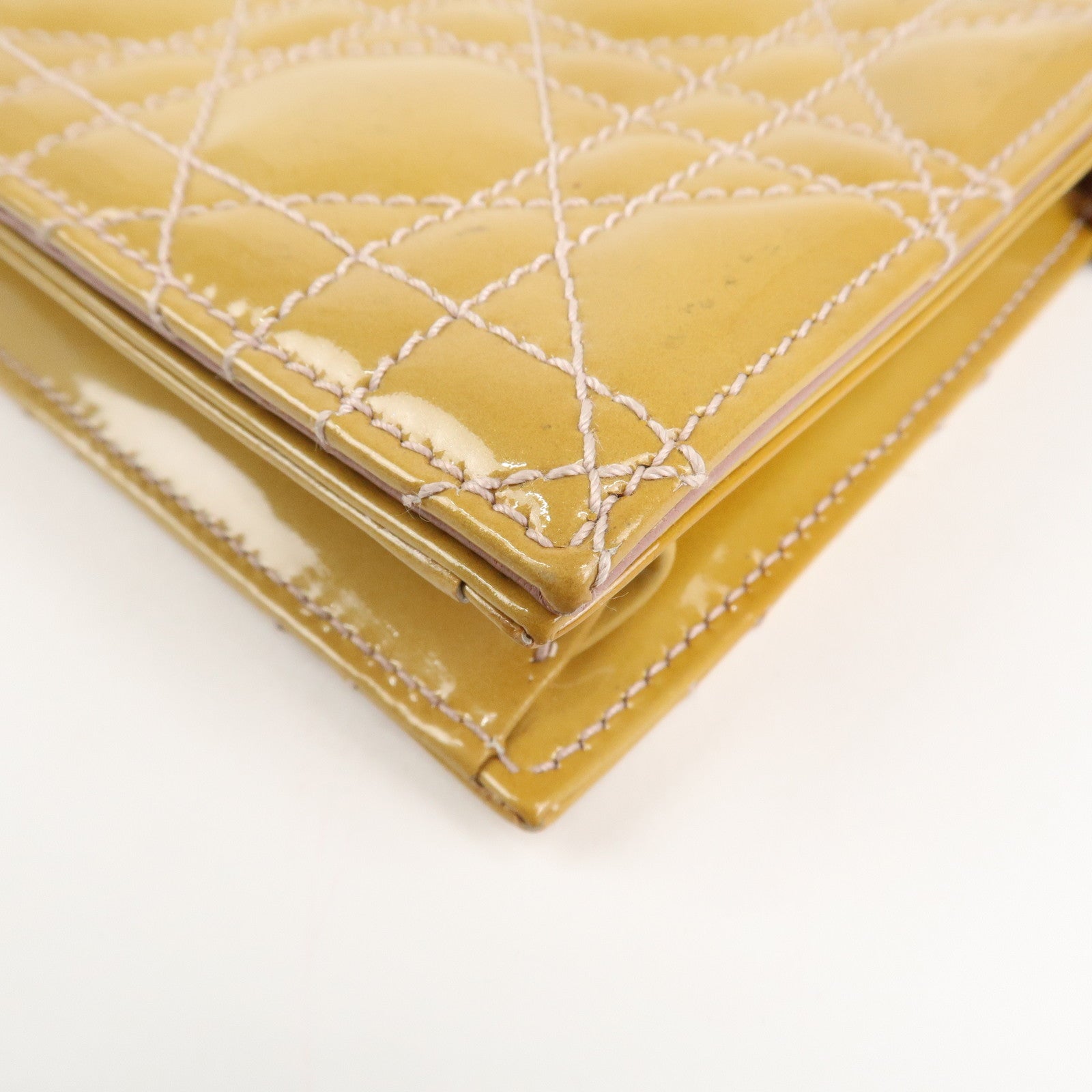 Christian Dior Cannage Patent Leather Chain Shoulder Bag Yellow Used