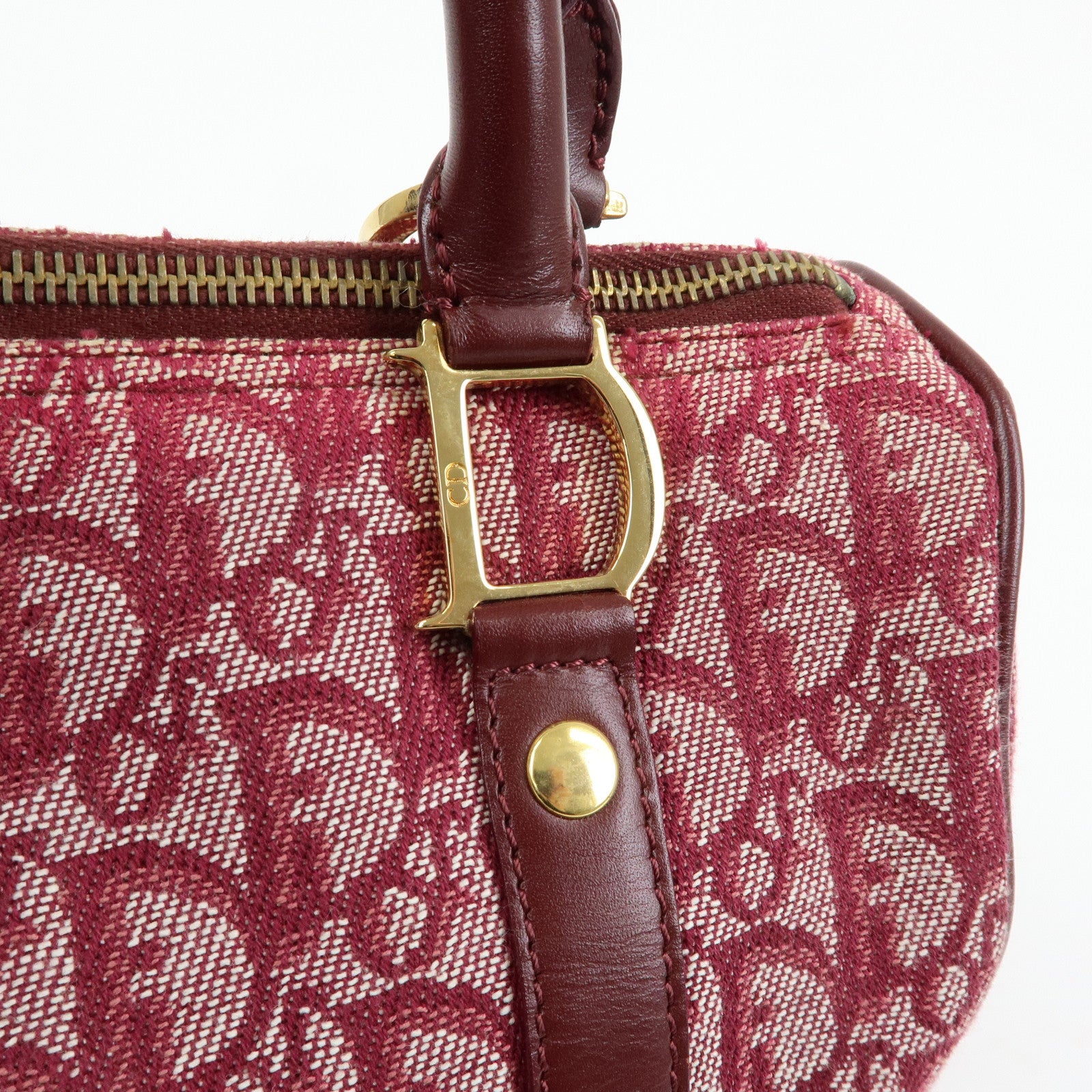 Christian Dior Trotter Jacquard Leather Boston Bag Burgundy