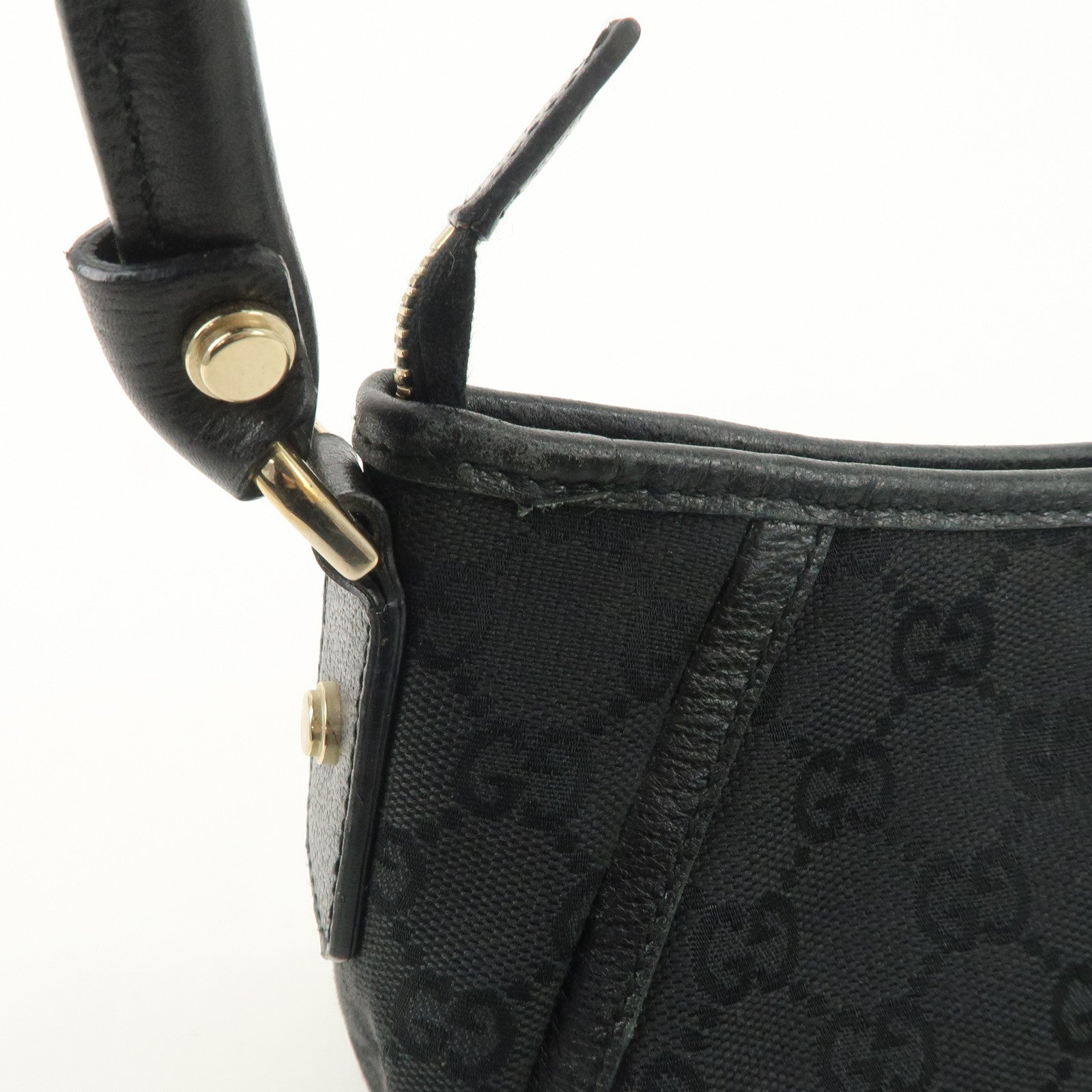 GUCCI Abbey GG Canvas Leather One Shoulder Bag Black Gold Hardware 130939 Used